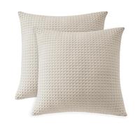 100% Egyptian Cotton 600 TC Waffle Weave Throw Pillow Covers 2 Pack, Ultra Soft Breathable Euro Pillow Shams Covers, Decorative Cushion Covers for Bed Couch Sofa Car, No Insert, Beige, 18" x 18"