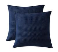 100% Egyptian Cotton 600 TC Waffle Weave Throw Pillow Covers 2 Pack, Ultra Soft Breathable Euro Pillow Shams Covers, Decorative Cushion Covers for Bed Couch Sofa Car, No Insert, Navy Blue, 24" x 24"