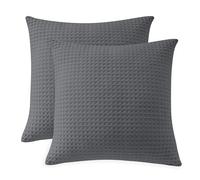 100% Egyptian Cotton 600 TC Waffle Weave Throw Pillow Covers 2 Pack, Ultra Soft Breathable Euro Pillow Shams Covers, Decorative Cushion Covers for Bed Couch Sofa Car, No Insert, Dark Grey, 18" x 18"