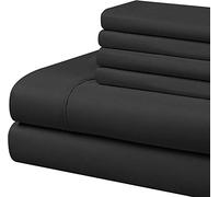 100% Egyptian Cotton Bed Sheet Set 6 Piece - Long Staple 400 Thread Count 32Cm Deep Pocket Sheets - Sateen Bedding Cooling Sheet Set - Black Solid, Double Size.