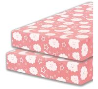 100% Egyptian Cotton Cot Bed Fitted Sheet Thread Count 200 2 Pack - 70x140-pink moon