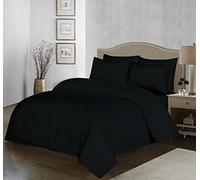 100% Egyptian Cotton Duvet Cover Set |200 Thread Count Plain Dyed Duvet Quilt Cover Set With Free Pillowcases| Non-Iron Easycare Bedding Set - Single Double King Super King Sizes (Black, King)