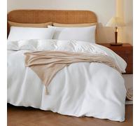 100% Egyptian Cotton Duvet Cover Set King Size, Waffle Weave Duvet Cover, 600 TC Soft Breathable Luxury Textured Bedding Set for All Season, 3 PCS, 1 Duvet Cover and 2 Pillowcases, White, 104"x90"