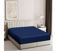 100% Egyptian Cotton Fitted Sheet King Size Only, 600 Thread Count, 8"-16" Deep Pocket Sateen Weave Bottom Sheet, Soft Breathable Hotel Quality, Foot Side Indicator (King, Navy Blue)