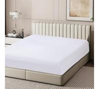 100% Egyptian Cotton Fitted Sheet King Size Only, 600 Thread Count, 8"-16" Deep Pocket Sateen Weave Bottom Sheet, Soft Breathable Comfy & Hotel Quality (King, Striped White)