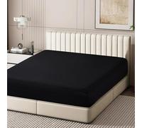 100% Egyptian Cotton Fitted Sheet King Size Only, 600 Thread Count, 8"-16" Deep Pocket Sateen Weave Bottom Sheet, Soft Breathable Comfy & Hotel Quality (King, Striped Black)