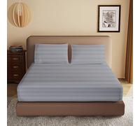 100% Egyptian Cotton Fitted Sheet Queen Size, 600 Thread Count, Single Fitted Sheet Only,16" Deep Pocket Sheet, Soft & Elastic Sateen Weave Bottom Sheet for Hotel & Home (Gray-Stripe, Queen)