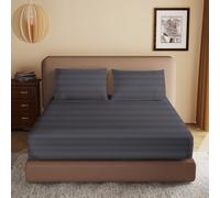 100% Egyptian Cotton Fitted Sheet Queen Size, 600 Thread Count, Single Fitted Sheet Only,8”-16" Deep Pocket Sheet, Soft & Elastic Sateen Weave Bottom Sheet for Home(Dark Grey-Stripe, Queen)