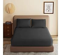100% Egyptian Cotton Fitted Sheet Queen Size Black, 600 Thread Count 8-16" Deep Pocket Sheet, Soft & Elastic Sateen Weave Bottom Sheet for Hotel & Home (Black, 1 Pack Fitted Sheet Only,Queen)