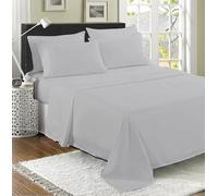 100% Egyptian Cotton Flat Sheet, 200 Thread Count Ultra-Soft Long Staple Bed Sheet, Luxury Hotel Quality Bedding, Shrinkage & Fade Resistant Top Sheet- Easy Care (Single, Silver)