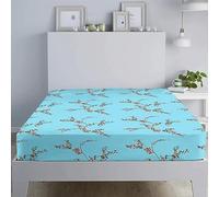 100% Egyptian Cotton Floral Printed Fitted Sheet Extra Deep Pocket 30cm Bed Sheets - 400 Thread Count Luxurious Hotel Quality Single Size Bedsheets (Sky Blossom, Single)