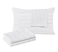 100% Egyptian Cotton Pillow Protectors Set of 2,400 Thread Count Sateen Weave Cooling Pillowcase, Easy Care Zippered Style Pillow Covers (Stripe-White, King)