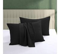 100% Egyptian Cotton Pillow Protectors Set of 4, 600 Thread Count Standard Size Bed Pillow Cases with Zipper, Sateen Weave Cooling Pillow Cases Quiet and Breathable Easy Care (4 Pack, Standard, Black)