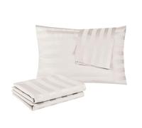 100% Egyptian Cotton Queen Pillow Protectors Set of 4, 400 Thread Count Sateen Weave Cooling Pillowcase, Easy Care Zippered Style Pillow Covers (4 Pack, Stripe-Light Beige, Queen)
