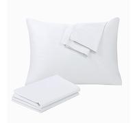 100% Egyptian Cotton Standard Pillow Protectors Set of 4, 400 Thread Count Sateen Weave White Cooling Pillowcase, Easy Care Zippered Style Pillow Covers (4 Pack, White, Standard)