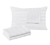 100% Egyptian Cotton Standard Pillow Protectors Set of 4, 400 Thread Count Sateen Weave White Cooling Pillowcase, Easy Care Zippered Style Pillow Covers (4 Pack, Stripe-White, Standard)