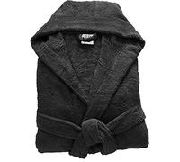 100% Egyptian Cotton Towel Mens & Women Dressing Gown Hooded And Shawl Collar Robe Belt Closure Ladies Bathrobe With Two Big Front Pockets & A Best Gift (Black-L)