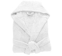 100% Egyptian Cotton Towel Mens & Women Dressing Gown Hooded And Shawl Collar Robe Belt Closure Ladies Bathrobe With Two Big Front Pockets & A Best Gift (White-S)