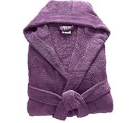 100% Egyptian Cotton Towel Mens & Women Dressing Gown Hooded And Shawl Collar Robe Belt Closure Ladies Bathrobe With Two Big Front Pockets & A Best Gift (Purple-M)