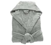 100% Egyptian Cotton Towel Mens & Women Dressing Gown Hooded And Shawl Collar Robe Belt Closure Ladies Bathrobe With Two Big Front Pockets & A Best Gift (Grey-M)