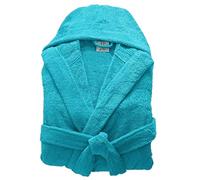 100% Egyptian Cotton Towel Mens & Women Dressing Gown Hooded And Shawl Collar Robe Belt Closure Ladies Bathrobe With Two Big Front Pockets & A Best Gift (Aqua-M)