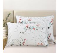 100% Egyption Cotton Queen Size Pillow Case - 2 Pack Soft Breathable Pillow Covers Botanical Pattern Floral Pillowcase Farmhouse Envelope Closure Pillow Sham White Birds Flower Print Bedding - 20"x30"