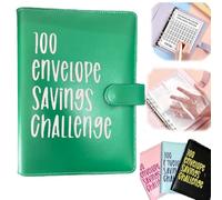 100 Envelope Challenge Binder, 100 Pouches, Cash Stuffing Kit (Green)
