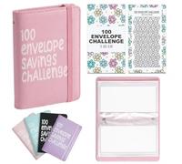100 Envelope Challenge Binder A6 Budget Planner Organiser with 50 Clear Pockets, Cash Stuffing Savings Wallet Folder with Elastic Band, Money Saving Tracker Notebook for Budgeting