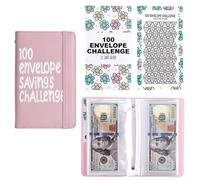 100 Envelope Challenge Binder, A6 Money Saving Wallet with Cash Envelopes, Reusable Budget Binder Book for Cash Stuffing & Financial Planning, Waterproof PU Leather Organiser (Pink)
