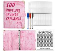 100 Envelope Challenge Binder,Money Saving Wallet Budget Binder for Planning Cash Stuffing Planne with Magnetic Buckle Cash Stuffing Binder Budget Planner with Cash Envelopes (Pink)