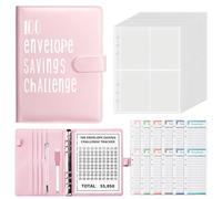 100 Envelope Challenge Binder, Money Saving Wallet Budget with Budget Sheets & Pen, A5 Envelope Challenge Book, PU Leather Cash for School Home Office (Pink)