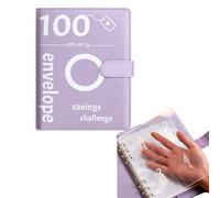 100 Envelope Challenge Binder Purple Savings Challenge Book Cash Binder, Savings Binder, Money Saver Wallets for Cash for Schools, Homes and Offices