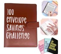 100 Envelope Challenge Binder, Savings Challenge Budget Planner, Money Organizer with 100 Envelopes, Financial Goal Tracker for Cash Saving (Brown)