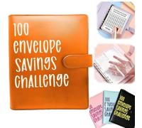 100 Envelope Challenge Binder, Savings Challenge Budget Planner, Money Organizer with 100 Envelopes, Financial Goal Tracker for Cash Saving (Orange)