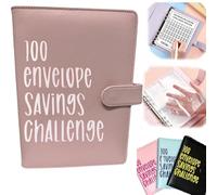 100 Envelope Challenge Binder, Savings Challenge Budget Planner, Money Organizer with 100 Envelopes, Financial Goal Tracker for Cash Saving (Pink)