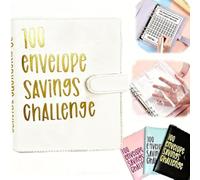 100 Envelope Challenge Binder, Savings Challenge Budget Planner, Money Organizer with 100 Envelopes, Financial Goal Tracker for Cash Saving (White)