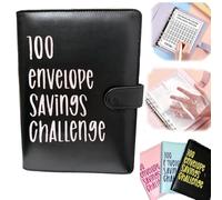 100 Envelope Challenge Binder, Savings Challenge Budget Planner, Money Organizer with 100 Envelopes, Financial Goal Tracker for Cash Saving (Black)