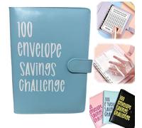 100 Envelope Challenge Binder, Savings Challenge Budget Planner, Money Organizer with 100 Envelopes, Financial Goal Tracker for Cash Saving (Blue)