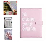 100 Envelope Challenge Binder, Savings Challenges Budget Book Binder with Cash Envelopes for School Home Office (Pink)