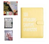 100 Envelope Challenge Binder, Savings Challenges Budget Book Binder with Cash Envelopes for School Home Office (Yellow)