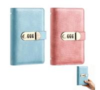 100 Envelope Savings Challenge Book, 2PCS Envelope Challenge Binder with Combination Lock, PU Leather Budget Planner for School Home Office(Sky Blue & Pink)