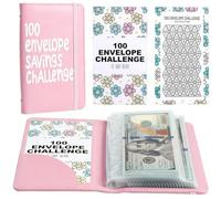 100 Envelope Savings Challenge Book, Challenge Binder Money Saving Binder, A6 Money Saving Wallet,Saving Challenges Book Easy and Fun Way to Save, Cash Wallet Envelope for School, Home, Office（Pink）