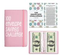 100 Envelope Savings Challenge Book, Reusable A6 Budget Binder, Cash Stuffing Wallet UK, Money Saving Binder with Transparent Pockets, Budget Planner for Home, Office, School (Pink)