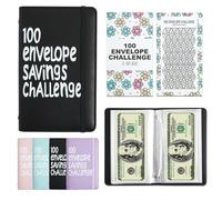 100 Envelope Savings Challenge Book, Reusable A6 Money Budget Binder or Cash Envelopes, Saving Challenges Book Easy and Fun Way to Save $5,050, Cash Wallet Envelope for School, Home, Office (Black)