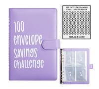 100 Envelopes Money Saving Challenge, 100 Envelope Challenge Binder, Easy and Fun Way to Save $5,050, Savings Challenges Budget Book Binder with Cash Envelopes for Office,Home,School (Purple)