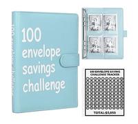 100 Envelopes Money Saving Challenge, 100 Envelope Challenge Binder, Easy and Fun Way to Save $5,050, Savings Challenges Budget Book Binder with Cash Envelopes for Office,Home,School (Blue)