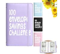100 Envelopes Money Saving Challenge, A5 Money Saver Budget Binder Book with Pouches, 4Pieces Waterproof PU SavingBudget Planner, 100 Days Tracker Planner to Save 5050 Dollars for Adults Children