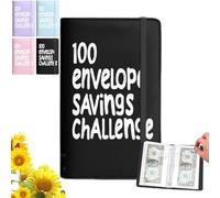 100 Envelopes Money Saving Challenge, A5 Money Saver Budget Binder Book with Pouches, Waterproof PU SavingBudget Planner, 100 Days Tracker Planner to Save 5050 Dollars for Adults Children (Black)