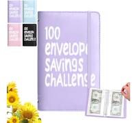 100 Envelopes Money Saving Challenge, A5 Money Saver Budget Binder Book with Pouches, Waterproof PU SavingBudget Planner, 100 Days Tracker Planner to Save 5050 Dollars for Adults Children (Purple)