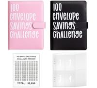 100 Envelopes Money Saving Challenge Binder, A5 Money Saving Challenge Book with Cash Envelopes, Savings Challenges Budget Book Binder to Save $5,050 (Black+Pink)